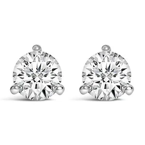 14K White Gold 3-Prong Martini Set Lab Grown Diamond Solitaire Stud Earrings - Picture 1 of 56