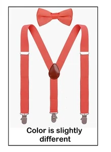 Shark Tooth Baby Boy Suspenders and Bow Tie 30" Set Adjustable Y-Back - Coral - Picture 1 of 9