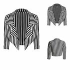 Ladies Black White Striped Cropped Waterfall Coat Womens Jacket Blazer UK 8-26