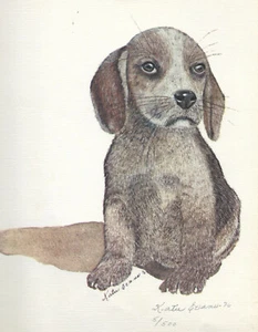 Lindo cachorro M4 Katie Evans 9" x 12" estampado de perro firmado vintage 1976 #5 de 500 - Imagen 1 de 2