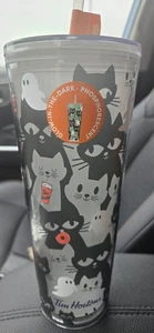 Tim Horton's 2025 HALLOWEEN Glow in the Dark  Cats & Ghosts 24 oz Tumbler NWT - Picture 1 of 3