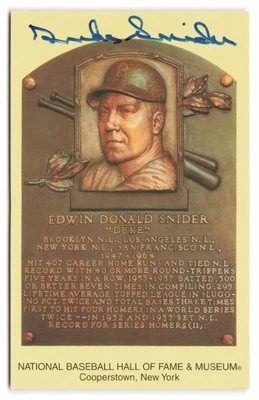 Duke Snider Signed HOF Plaque Postcard Auto  Mets Giants Dodgers  - Image 1 of 2
