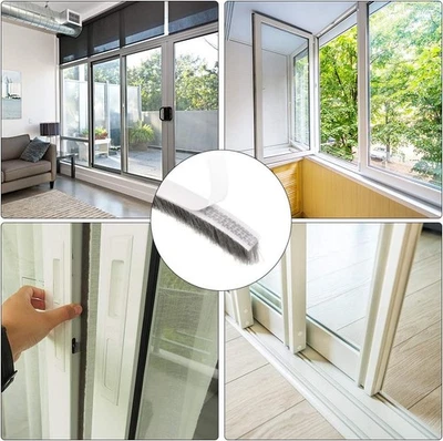 Brush Weather Stripping Adhesive Felt Door Seal Strip Sweep 197"x0.47" Gray - Image 1 of 4