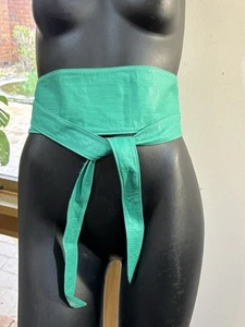 Amazing Green Vintage Leather Tie Belts Sash Wrap 185cm - Picture 1 of 6