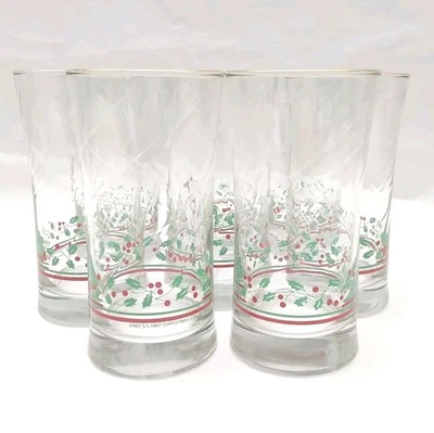 Arby’s Christmas Tumbler Swirl Glasses With Gold Rim 1987 Libbey set of 8 #F001 - Image 1 of 4