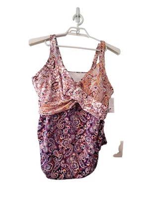 Lands End nwt swimsuit tankini top 24W long underwire wrap navy paisley floral - Image 1 of 4