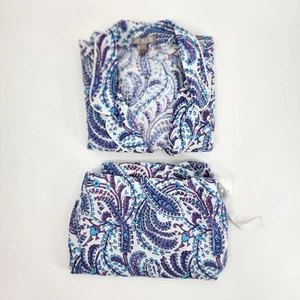 J Crew Pajamas Women's XXL Shorts Linen Cotton Purple Paisley Button Drawstring - Picture 1 of 22