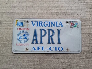 2013 AFL - CIO Union Labor Personalized Virginia Vanity License Plate APRI - Picture 1 of 11