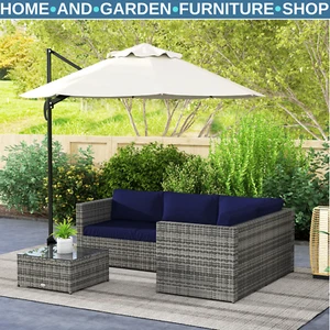 3 Piece Rattan Garden Furniture Set w/Cushion 4 Seater Corner Sofa & Glass Table - Picture 1 of 15