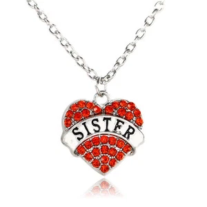 COLLAR HERMANA PLATA CON BRILLANTE TACHONADO CRISTAL ROJO CORAZÓN COLLAR #KC40 - Imagen 1 de 1