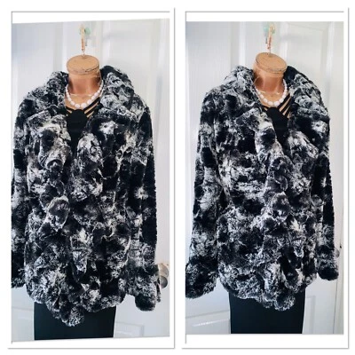 Joseph Ribkoff Black And Grey Ruffle Faux fur Coat Uk Size 14 — 第 1/4 张图片