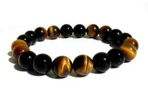 Pulsera De Joya De Piedra Natural De Ónix Negro + Ojo De Tigre Para Hombre - Imagen 1 de 1