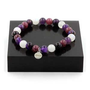 Pulsera Cuentas Ojo de Tigre Púrpura+Amatista+Piedra Lunar + Hecho - Imagen 1 de 7