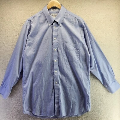 Paul Frederick Trim Fit Two Ply Oxford Button Shirt Mens 17 33 Blue Long Sleeve - Image 1 of 4