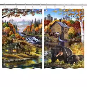 Bear Art Curtains 2 Panel Set with Hooks for Kitchen Cafe Wet Room Waterproof - Picture 1 of 10