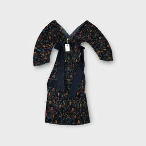 Cmeo Collective Blue Pleated Arms V Neck Decided Dress Women's Small (8) NEW - Picture 1 of 8