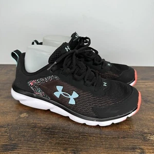 Under Armour Sneakers UA Assert 9 Paint Splatter Black Running Shoes 6Y - Picture 1 of 10