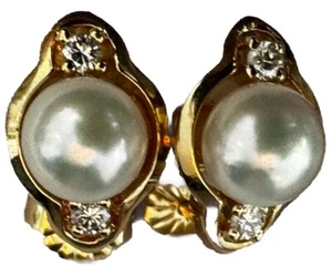14K GELBGOLD DIAMANT AKOYA PERLEN OHRSTECKER SCHMETTERLINGSRÜCKEN - Bild 1 von 8