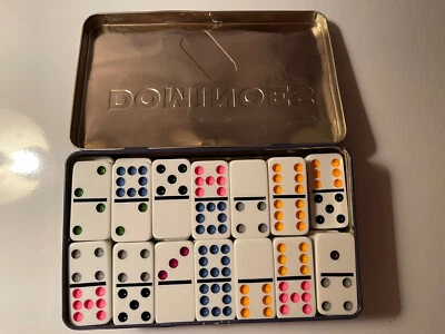 Vintage Classic Collectors Series Double 9 Color Dot Dominoes in Collectors Tin - Image 1 of 3