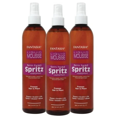 Paquete de 3 aerosoles para cabello Fantasia IC Liquid Mousse Spritz sujeción firme 10 oz, ¡envío gratuito! Foto 1 de 2