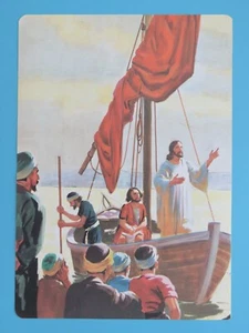 Impresión original 1966 a doble cara Jesús hablando de barco de pesca a reunido - Imagen 1 de 2