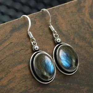 Fabulous Labradorite Gemstone 925 Sterling Silver Handmade Earring - Picture 1 of 6