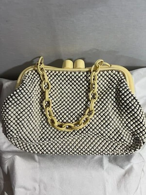 Cartera de mano de malla metálica Art Deco de colección años 40/50 malla de aluminio marfil baquelita marco asa Foto 1 de 4