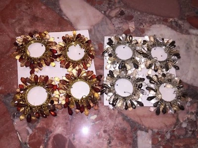 Nuevo con etiquetas Juego de 4 servilletas de cena con cuentas de vidrio joya dorada cristal Kim Seybert Foto 1 de 4