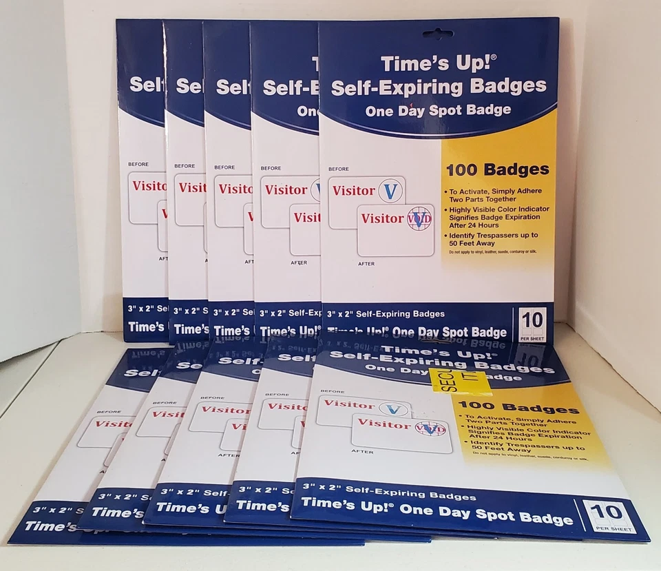 Time's Up! Self-Expiring One-Day Visitor Badges 3 x 2 10x Packs of 100 Tot 1,000 - Image 1 of 4