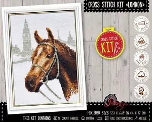 London cross stitch kit English brown horse embroidery kit Easy Counted Pattern - Picture 1 of 9