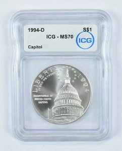 1994-D Capitol Commemorative Silver Dollar MS70 ICG - Picture 1 of 5