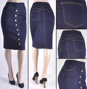 New  Women 26" Midi Skirt Dark Stretch Denim Straight no Slit Pull on #WG-77495 - Picture 1 of 2