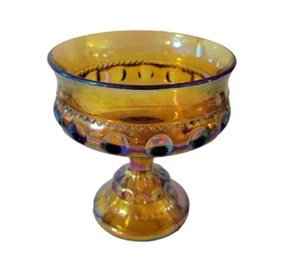 Vintage Indiana Glass Kings Crown Harvest Gold Carnival Glass Compote - Picture 1 of 8