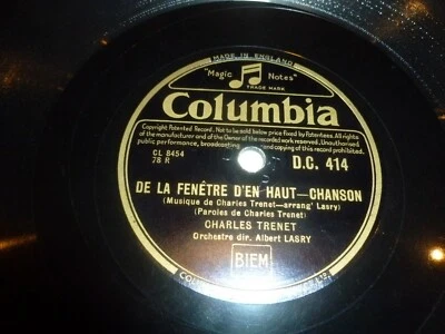 CHARLES TRENET - De la Fenetre D'en Haut - Chanson - UK -track 10" Vinyl 78 LP  - Image 1 of 3