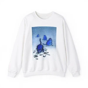 Cute Funny Cat Sweatshirt For Women Men XL White Real Art Print All Sizes - Picture 1 of 5