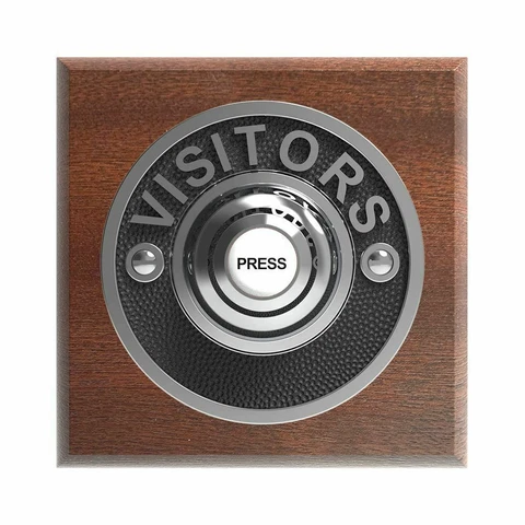 Traditional Square Wired Doorbell VISITORS in Mahogany and Chrome Cover