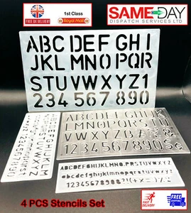 4 Pc Stencil Set Assorted Small & Large size Alphabet Letters and Numbers - Picture 1 of 17