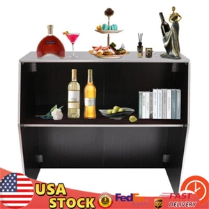 Modern Free Standing Bar Cabinet Black Brown Portable Foldable Event Bar - Picture 1 of 14