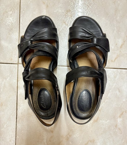 Clarks Sandali Donna in Pelle Fantasia Regolabili Nero 6 5 M