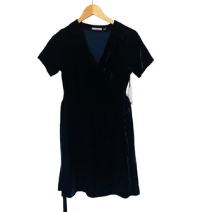 Dex Samt Kurzarm Wickelkleid Größe S Small Neu mit Etikett Navy - Bild 1 von 9