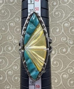 Vtg Sterling Silver Navajo Mother of Pearl Turquoise Ring Signed AB Size 6.5 - Picture 1 of 5