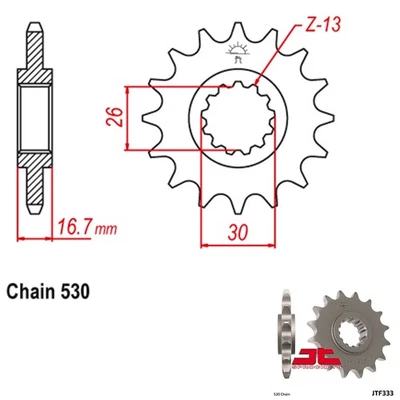 JT Sprocket Countershaft 530 Pitch 16 Tooth Honda VTR1000 Super Hawk (1998-2005) - Image 1 of 2