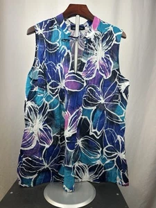 Jones New York Damen Bluse Mehrfarbig V-Ausschnitt Ärmellos Blumen Größe XL - Bild 1 von 4