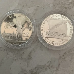 1986S Statue of Liberty & 1987S Constitution Set Of 2 Commemorative Silver Coins - Picture 1 of 3