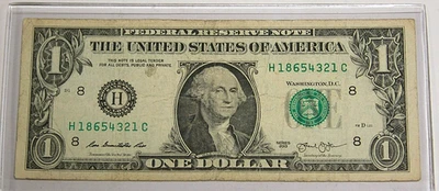 Six Digit Ascending Ladder 🪜 H 18654321 C Fancy Serial Number $1 FRN - 99.18% - Image 1 of 3