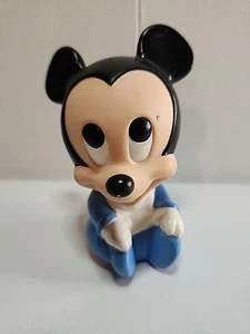 Vintage 1984 Mickey Mouse Baby Rubber Squeak Toy Walt Disney Blue - Picture 1 of 3