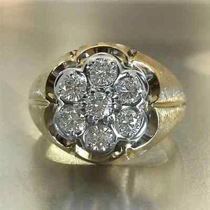 3Ct Round Cut Real Moissanite Men's Wedding Unique Ring 14K Two-Tone Gold Finish - Picture 1 of 1
