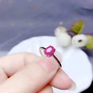 925 Sterling Silber Ring mit natürlichem Myanmar Rubin, Größenverstellbar - Bild 1 von 5