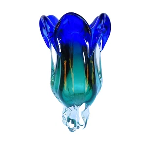 Royal Gallery Böhmische Kunst Glas Tulpenvase Kobaltblau Smaragdgrün Ombre 9,5" - Bild 1 von 8