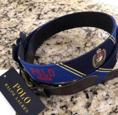 Polo Ralph Lauren Polo 1967 escudo y corona ribete de cuero cinturón para hombre talla L Foto 1 de 4